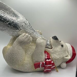 Wild Eye Designs: Polar Bear Wine Bottle Holder with Red Christmas Hat & Scarf
